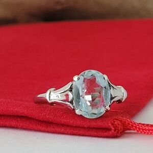 ❤️14k Size 5.5 Vintage Solid White Gold Aquamarine Cocktail Ring! 👌🎁